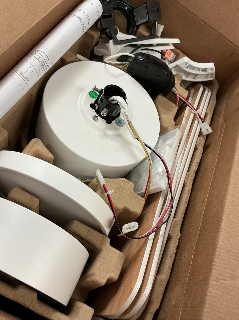 Condition photo showing As Is for harbor breeze northbrook 42-in matte white led covered outdoor ceiling fan with light and