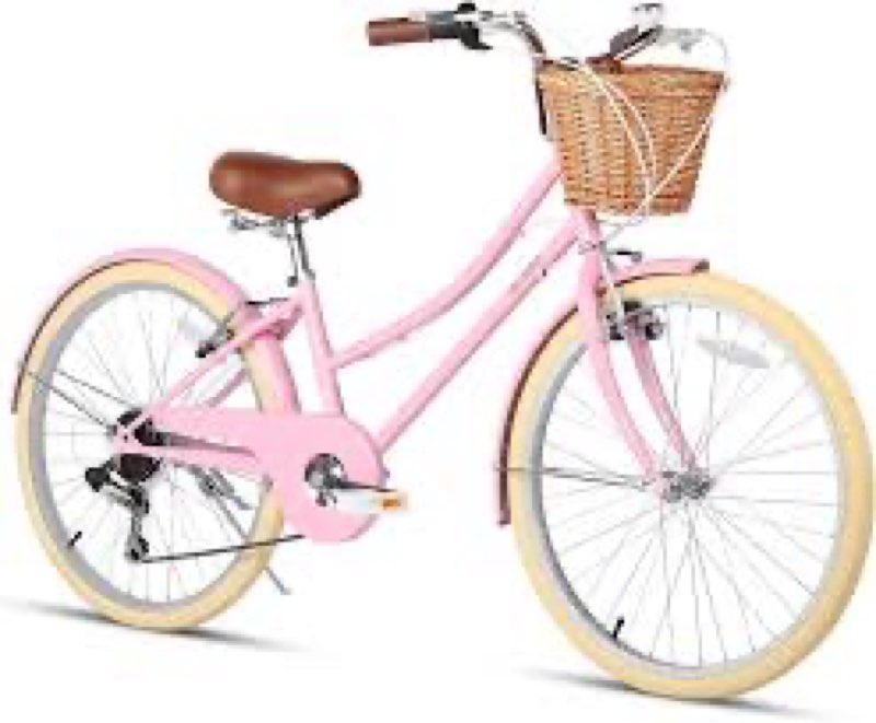 Glerc 20 Inch Beach Cruiser Bike, 6-Speed Hybrid City Bicycle for Girls Youth and Over 6 Years Old, 