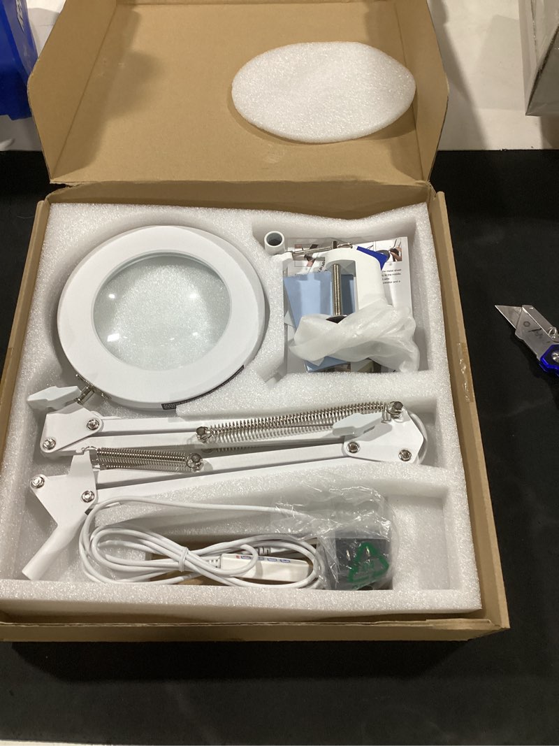 Condition photo showing Good Condition for kirkas 10x magnifying glass with light and stand, 2 in 1 stepless dimmable | led desk lamp with clamp, 3 color modes lighted magnifier swivel arm light for reading, craft, close works - white white 10x 9.06 inch base & clamp