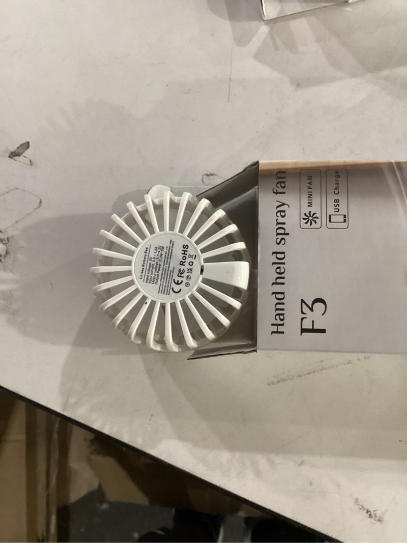 Condition photo showing Good Condition for (not tested)misting fan portable mini handheld rechargeable fans with 4 speeds water spray fan personal cooling fans for travel camping outdoor home office makeup commute(white)