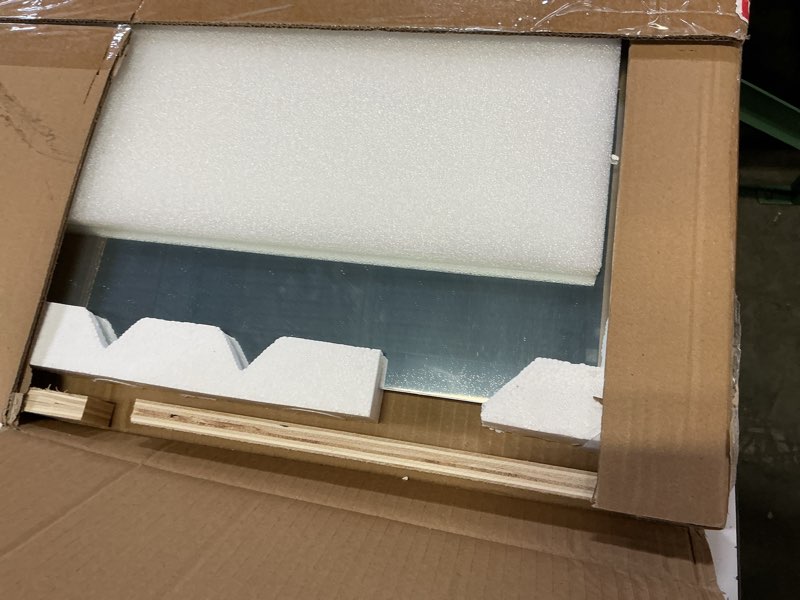 Condition photo showing Good Condition for mirrorons beveled mirror, bathroom mirrors for wall 18" x 24", frameless rectangle bathroom mirror with beveled edge, hangs horizontally or vertically, tempered glass upgraded packing upgraded 18"l x 24"w