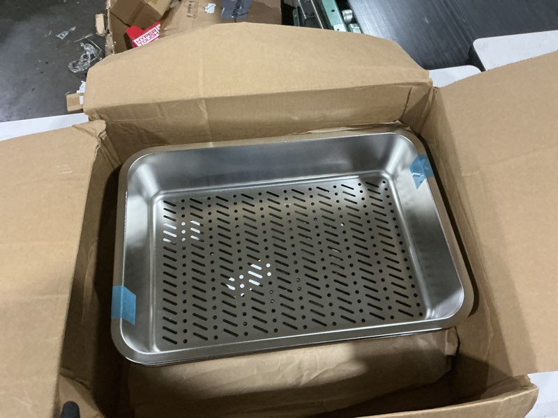 Condition photo showing Good Condition for 2 pack stainless steel sifting cat litter box for pine pellets, xl extra large metal cat litter box sifter pan with litter scoop, low dust, odor control, easy cleaning, 19.7" l x 13.8" w x 6" h 2 pack 19.7l*13.8w*6h