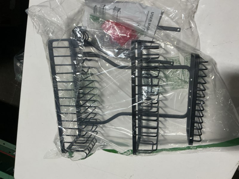 Condition photo showing As Is for Shower Caddy Hanging - Never Rust Shower Hanging Organizer - Aluminum Over the ShowerHead Caddy with Soap Basket and 6 Hooks for Razor/Sponge (Black)