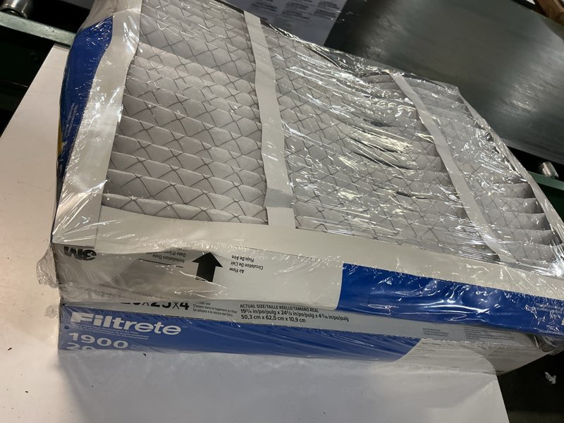 Condition photo showing As Is for store filtrete 20x25x4 ac furnace air filter, merv 13, mpr 1900, premium allergen, bacteria & virus filter, electrostatic air cleaning filter, 2-pack (actual size 19.75 x 24.62 x 4.31 in)