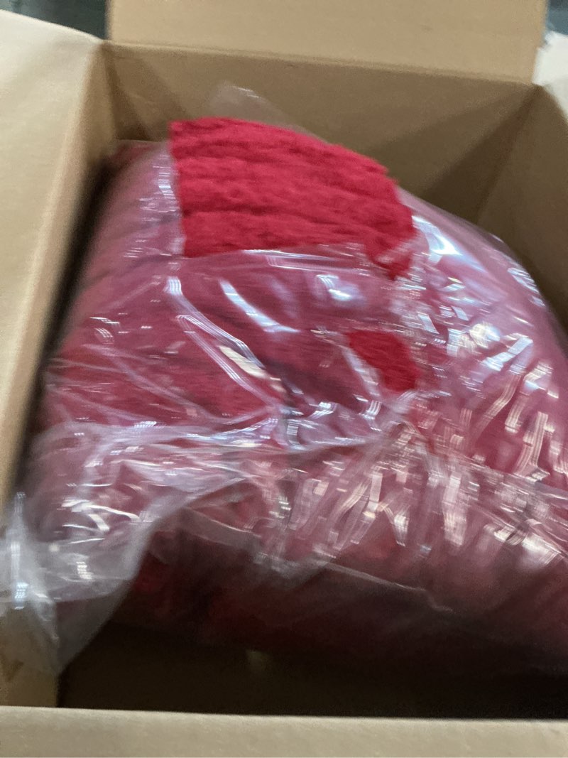 Condition photo showing As Is for exclusivo mezcla queen size flannel fleece blanket, super soft striped jacquard bed blanket, lightweight fuzzy cozy for all seasons, 90x90 inches, deep red deep red queen ( 90x90 in )