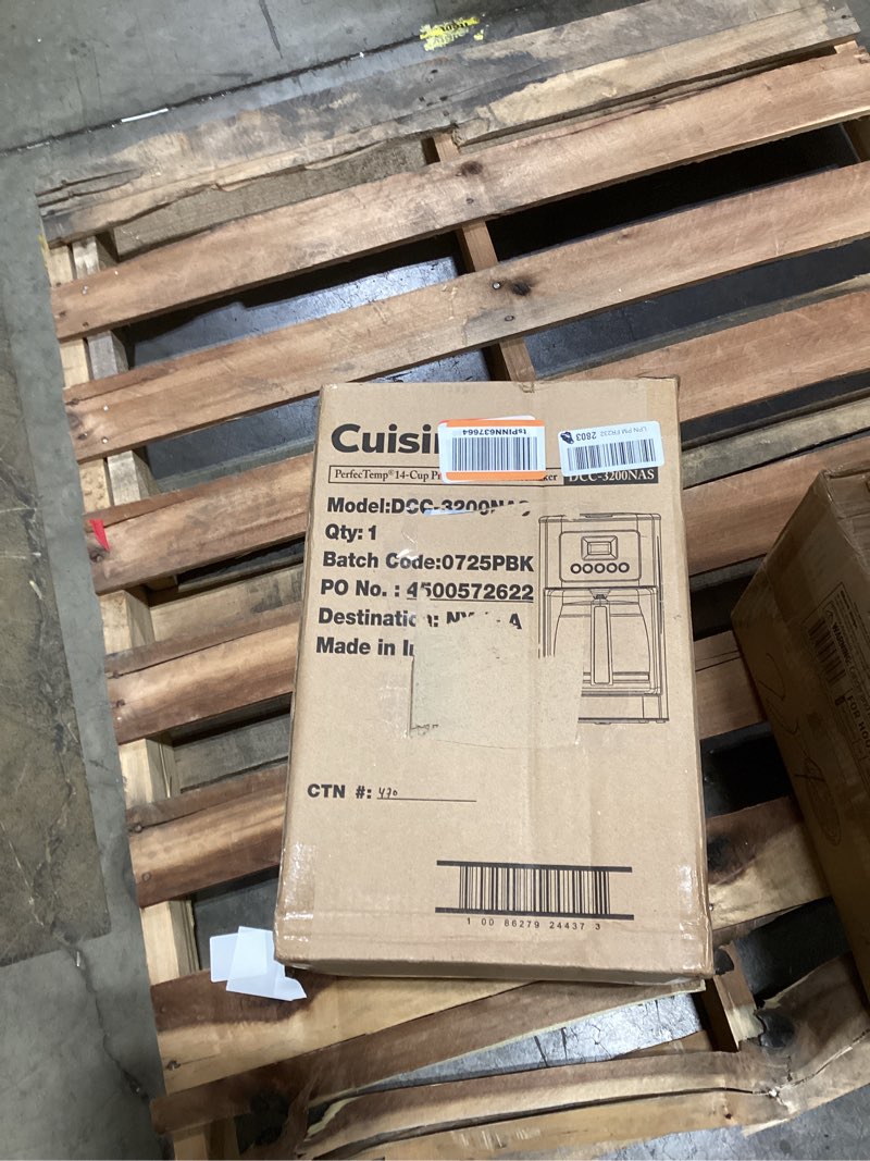 Condition photo showing As Is for cuisinart 14-cup coffee maker, programmable perfectemp glass carafe coffee machine with 1-4 cup setting, brew strength control and pause, stainless steel, dcc-3200nas 14-cup glass stainless steel