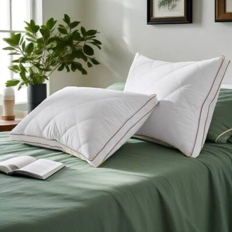 peace nest - set of 2 goose feather and down gusseted bed pillow with diamond quilting breathable cover - white