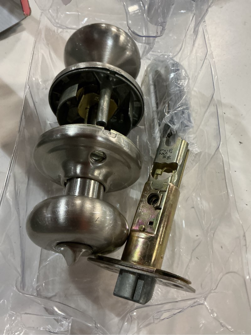 Condition photo showing As Is for kwikset smartkey juno satin nickel entry door knob kw1 1-3/4 in.