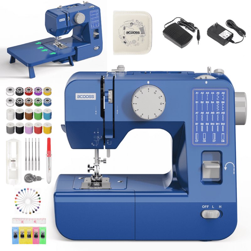 BCOOSS Portable Sewing Machine for Beginners Adults with Extension table and Accessory Kit