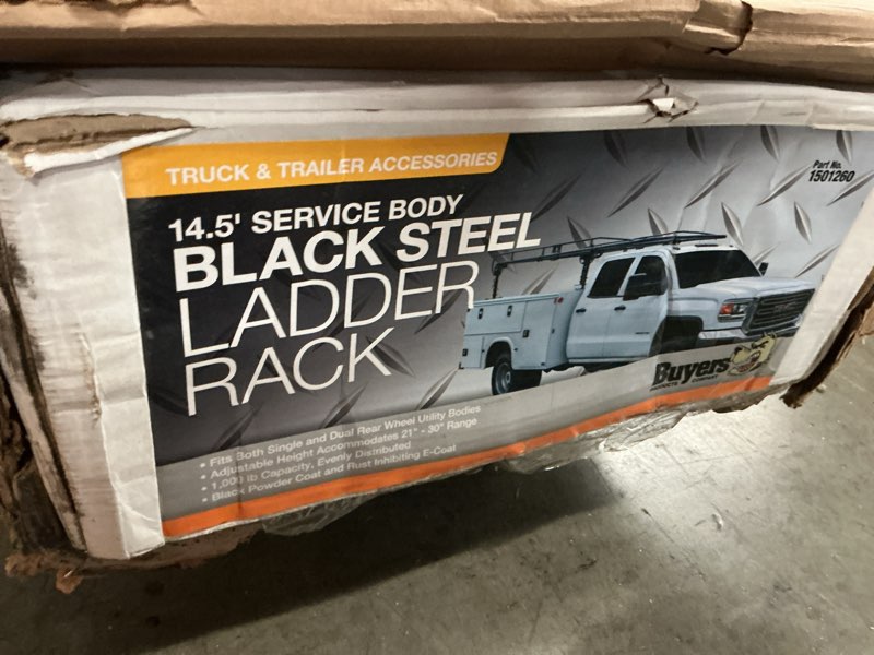 Condition photo showing New/Like New for Buyers Products 1501260 Steel Service Body Ladder Rack, 14-1/2 ft., 1000lb Limit, Black Powder-Coat, Bolt On Mount, Contractor Rack for Service Body Truck, Cargo Rack for Truck 14-1/2 ft. Service Body Ladder Rack