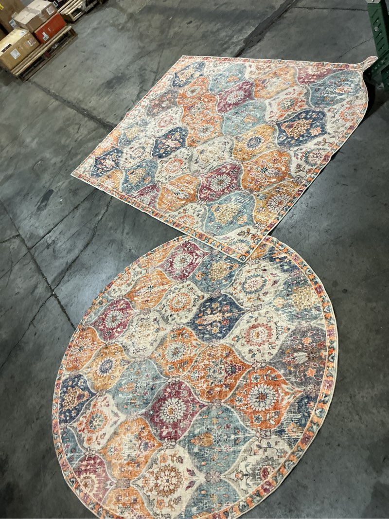 Condition photo showing Good Condition for (pack of two carpets) 84 x 60 in) (60 x 60 in)Lahome Moroccan Washable Area Rugs Living Room, Soft Area Rug for Bedroom, Oriental Non-Slip Non Shedding Throw Large Carpet for Dining Room Office, Cream/Multi