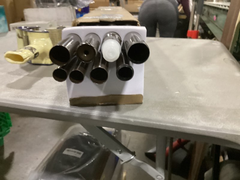 Condition photo showing New/Like New for kamanina 1 inch bronze curtain rods 66 to 120 (5.5-10 feet), telescoping splicing double curtain rod for windows 54 to 115 inches, long curtain rod with square finials bronze 66-120"