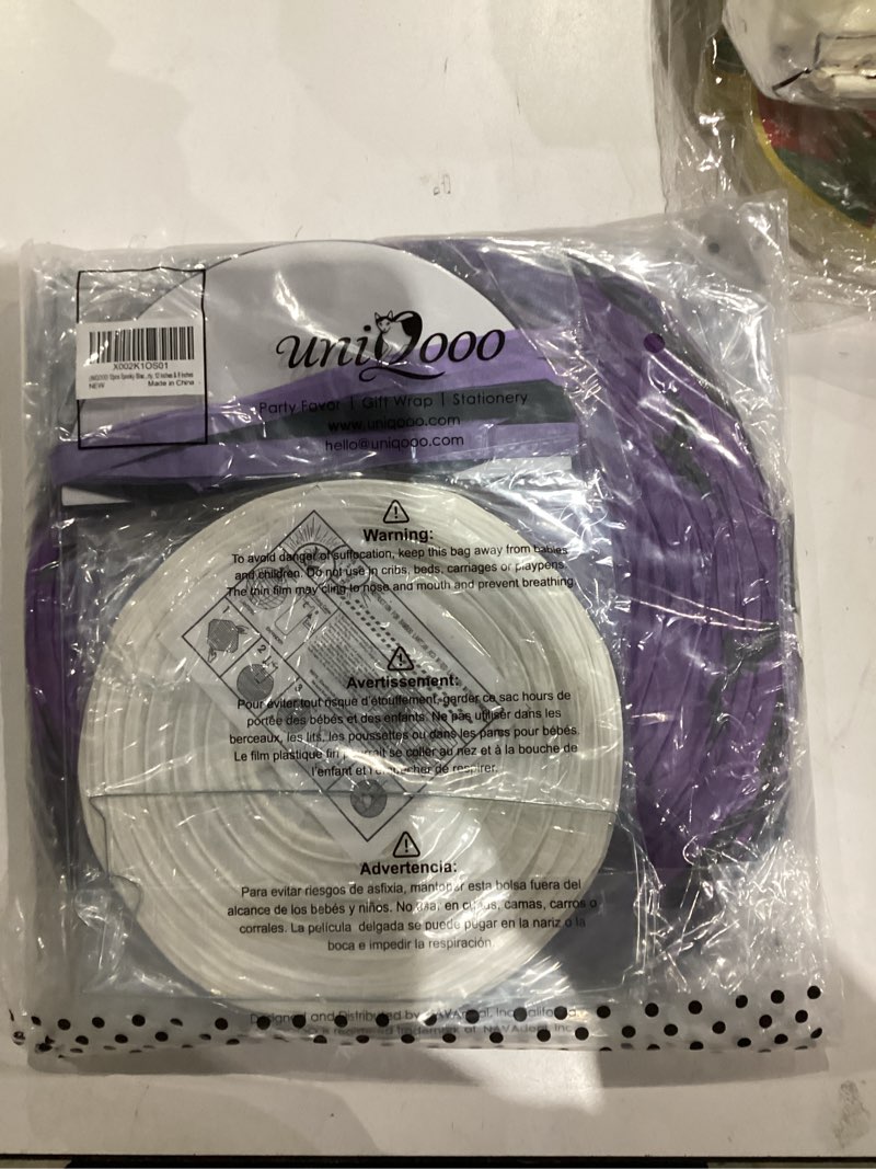 Condition photo showing New/Like New for UNIQOOO 12pcs Spooky Halloween Decor Black White Purple Hanging Paper Lanterns Set with Decorative Bats & Honeycomb Pom Pom Tassels for Indoor/Outdoor Holiday Home Garden Decor Party, 12 in & 8 in Purple White Set