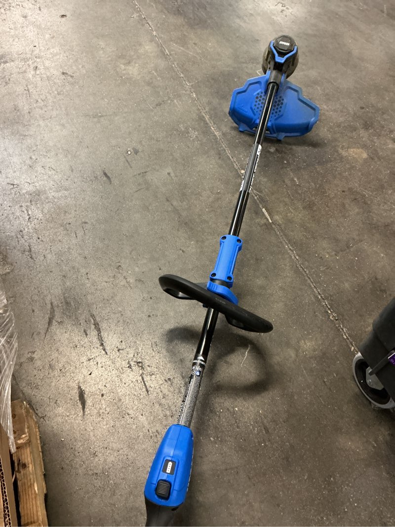 Condition photo showing As Is for kobalt 24-volt 15-in straight shaft battery string trimmer