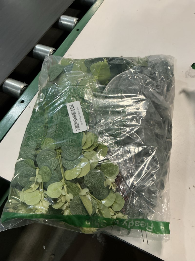 Condition photo showing Good Condition for 120 pcs 6 kinds mixed eucalyptus leaves stems bulk artificial silver dollar leaves picks dried eucalyptus bundle faux spray for wedding vase bouquet decor (eucalyptus leaves stems-120)