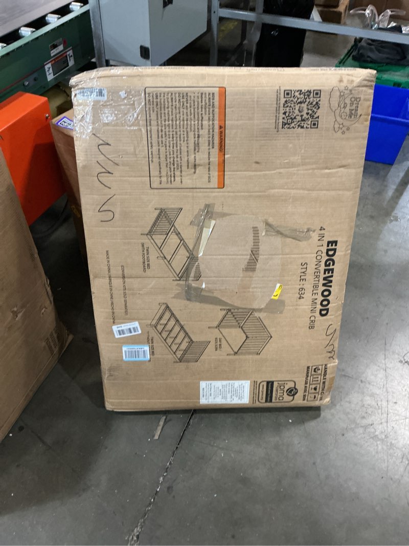 Condition photo showing New/Like New for dream on me edgewood 4-in-1 convertible mini baby crib in white greenguard gold & jpma, non-toxic, compact 40×25×33? design, converts to mini daybed & twin bed (rails to buy) 1? mattress pad white modern
