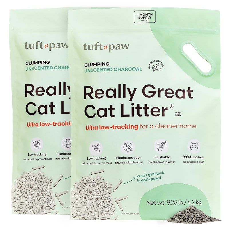 tuft & paw really great cat litter, low tracking tofu cat litter, clumping