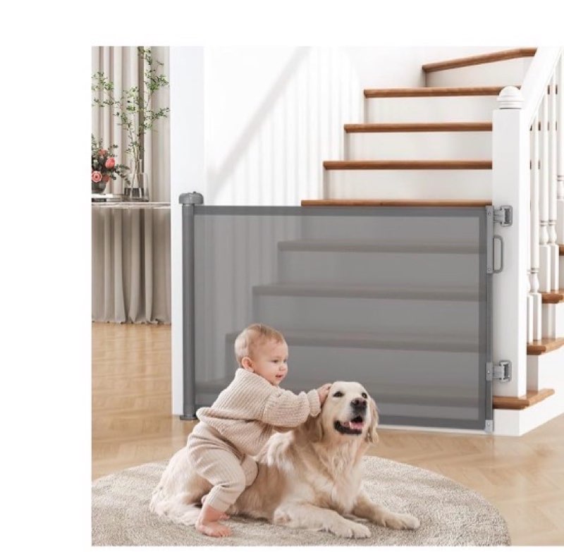 cideny retractable baby gate for stairs, 55" wide mesh dog gate indoor, 34" tall child gate for door