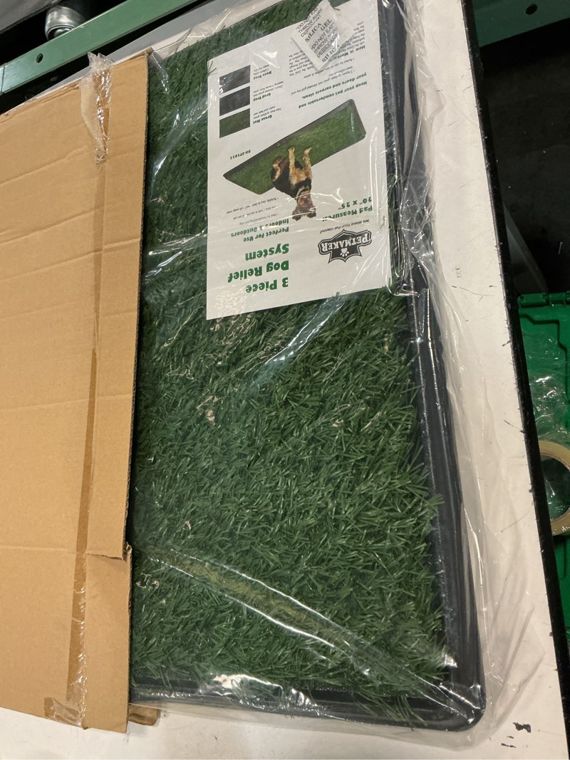 Condition photo showing New/Like New for artificial grass puppy pee pad for dogs and small pets - 20x25 inch, reusable 3-layer turf pads for dogs with tray - indoor and outdoor fake grass potty pet supplies by petmaker medium 3-layer system