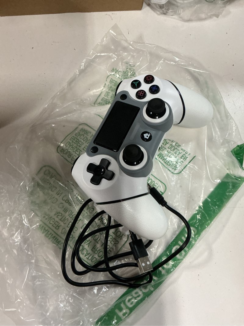 Condition photo showing As Is for sombbry wireless controller for ps4, white ps4 controller with dual vibration/ 6-axis motion sensor/audio jack/touch pad/share button, p-4 accessories perfect adaptive full version 4/4 pro white
