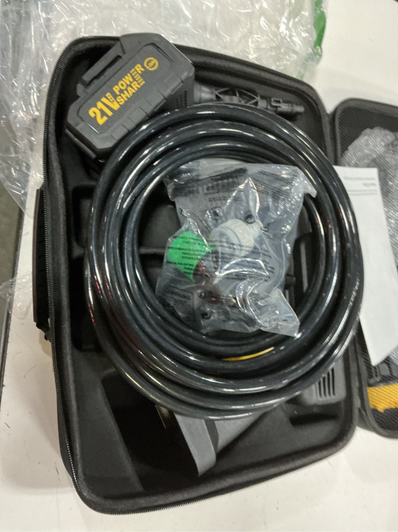 Condition photo showing Good Condition for cordless portable washer, 1100 psi battery operated washer with all-copper motor, battery, 23ft elastic hose, storage bag; handheld washer; lightweight car washer for home, garden (yellow & black)