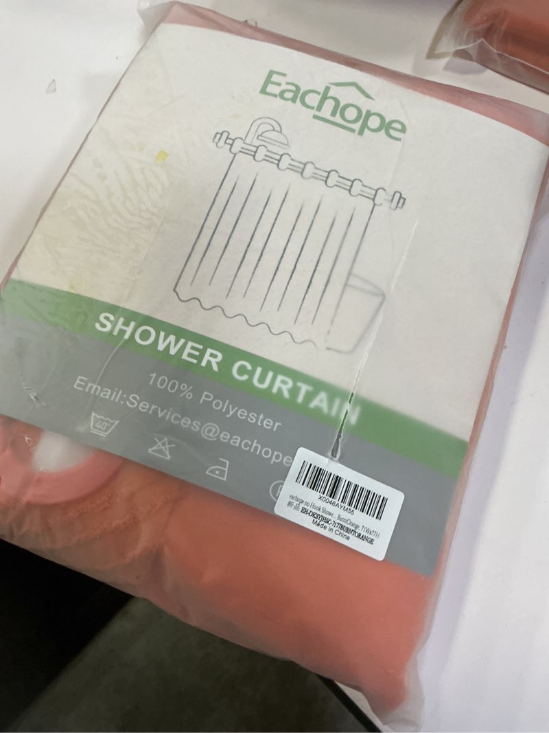 Condition photo showing New/Like New for eachope no Hook Shower Curtain and Liner Set?Boho Style with See Through Top Window, BurntOrange Fabric Tufted Striped Textured Outer Curtain & Waterproof Inner Liner, Orange, 71Wx77H 71"W x 77"L (Pack of 1) Burntorange