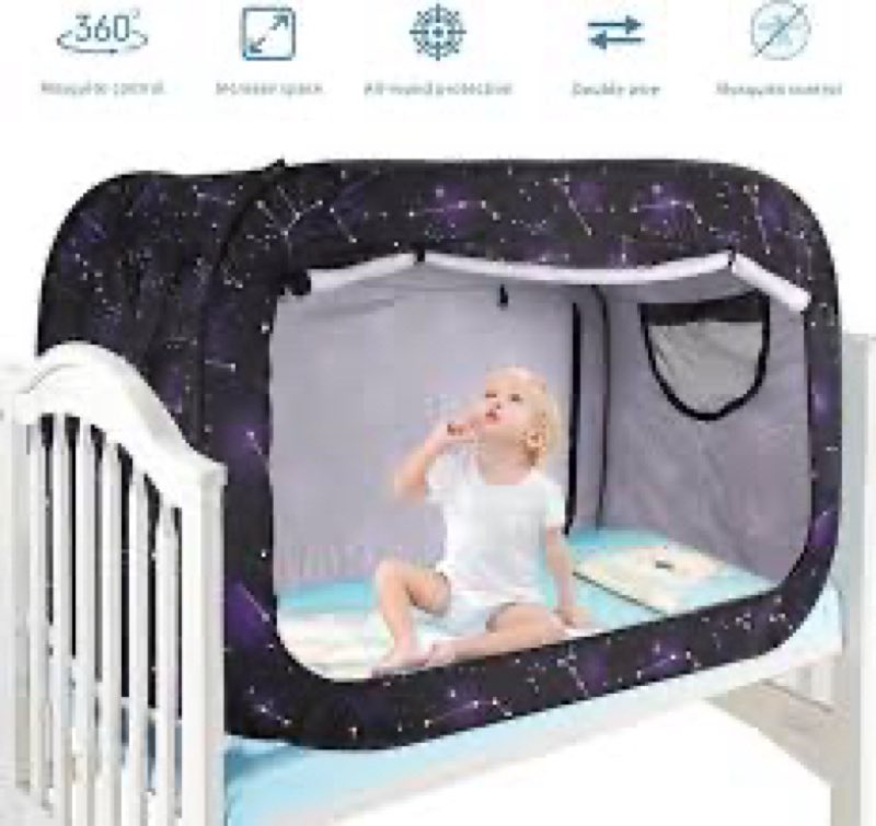 Poray Pop Up Baby Bed Tent Privacy Tent for Toddler Sleeping with 2 Zipper Doors,Breathable Mesh Windows and Portable Carry Bag