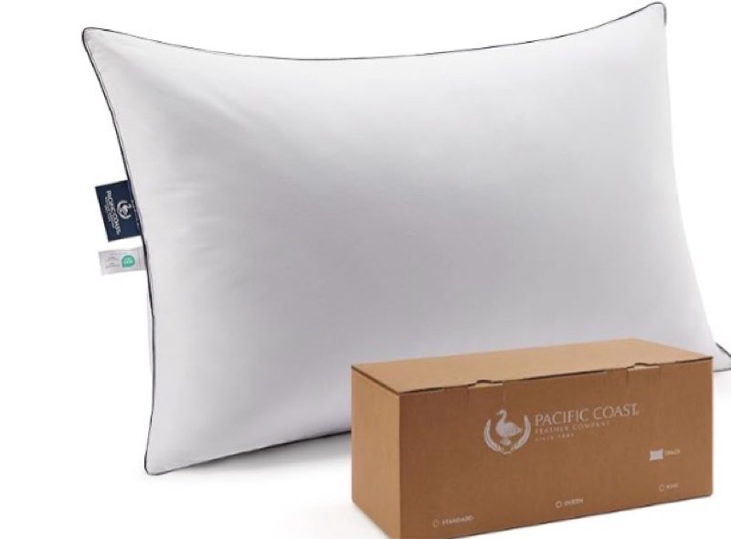 Pacific Coast Bed Pillow, Luxury Hotel Goose Feather and Down Pillow for Sleeping with 100% Cotton Shell, Medium Supportive, Standard Size