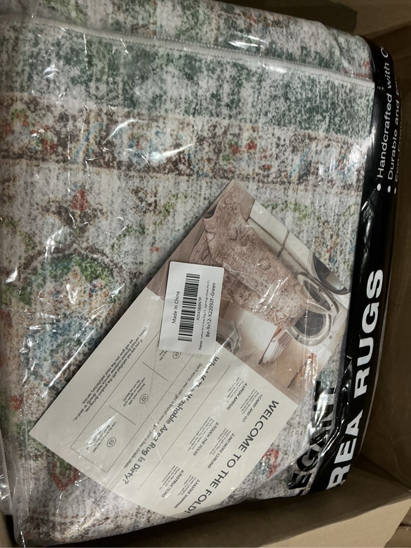 Condition photo showing New/Like New for befbee 9x12 area rugs for living room, washable vintage non slip rug | soft throw rugs with low pile thin stain resistant carpet for dining room bedroom home office decor green 9'x12' green 9' x 12' (rectangular)