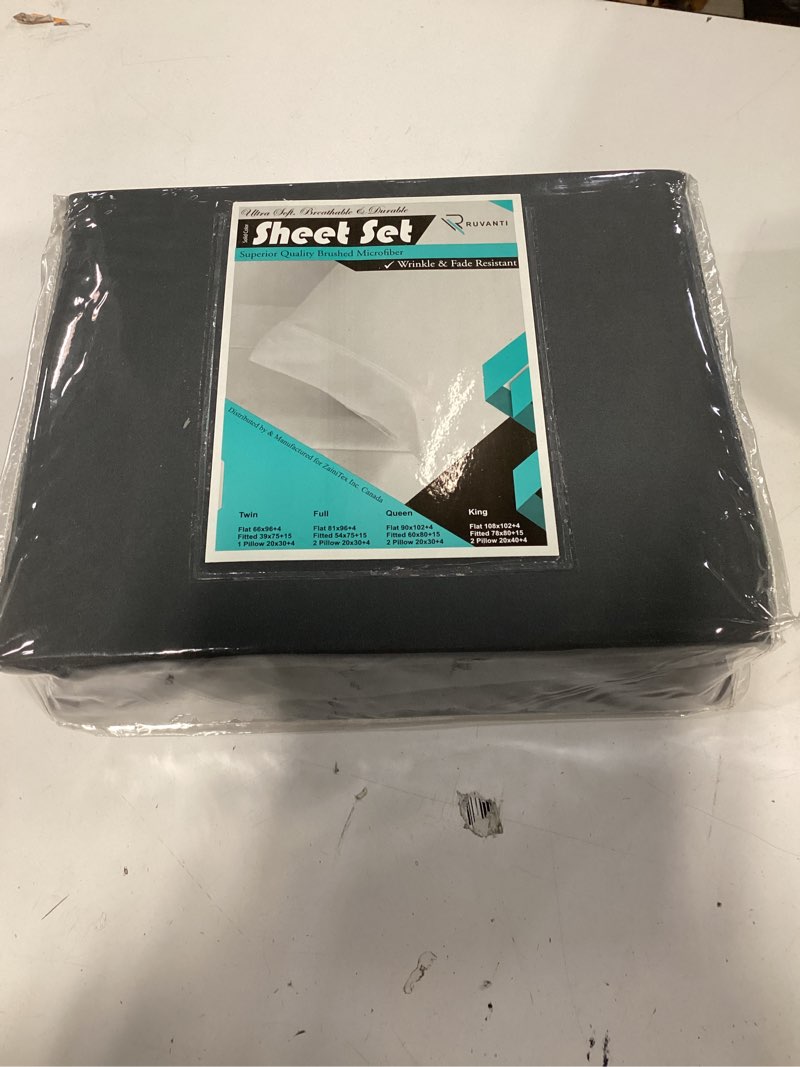 Condition photo showing New/Like New for RUVANTI Full Size Sheets Set, Brushed Microfiber Sheets 4 Pieces (1 Fitted Sheet, 1 Flat Sheet, 2 Pillowcases), with 15-inch Deep Pockets, Lightweight & Compfy Premium Hotel Bedding, Dark Grey Dark Grey Full