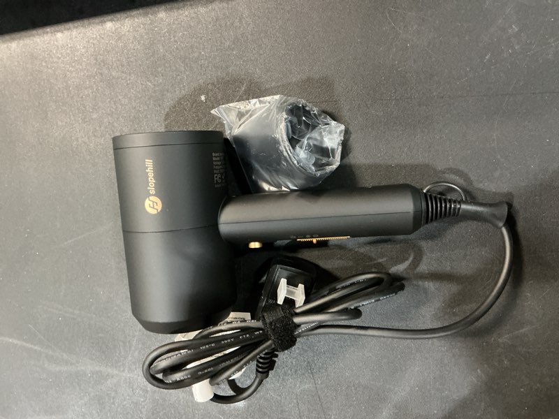 Condition photo showing Good Condition for slopehill professional ionic hair dryer, powerful 1800w fast drying low noise blow dryer with 2 concentrator nozzle 1 diffuser attachments for home salon travel (black)