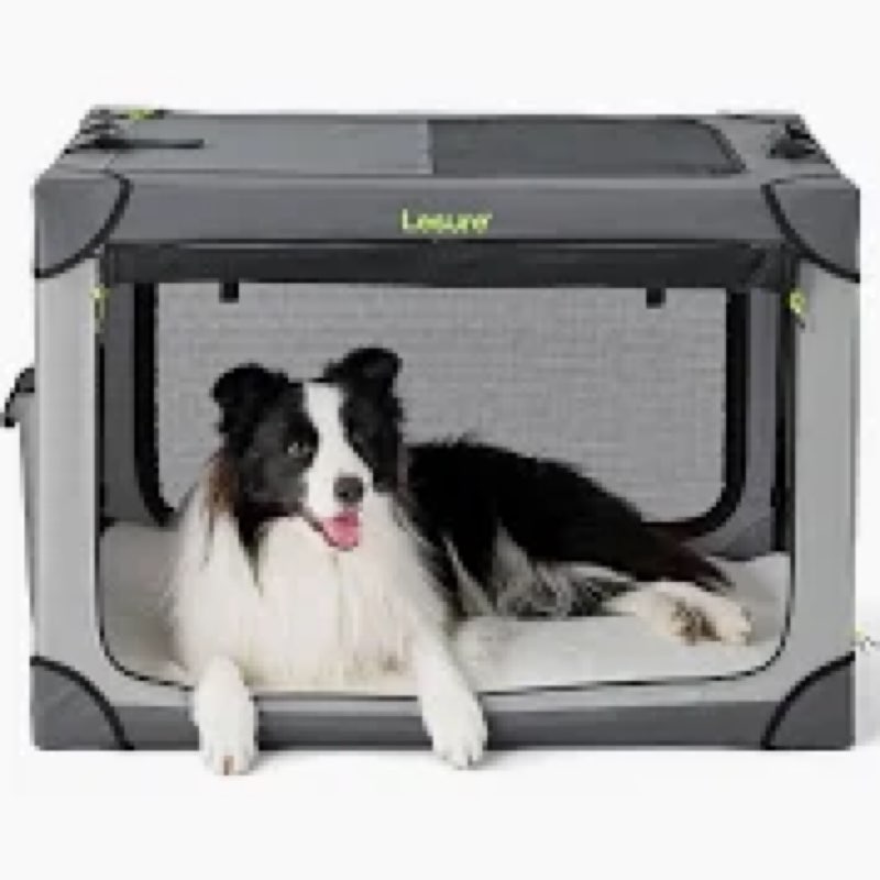 Lesure Collapsible Dog Crate - Portable Travel Kennel for Large Dog, 4-Door Pet Crate with Mesh Wind