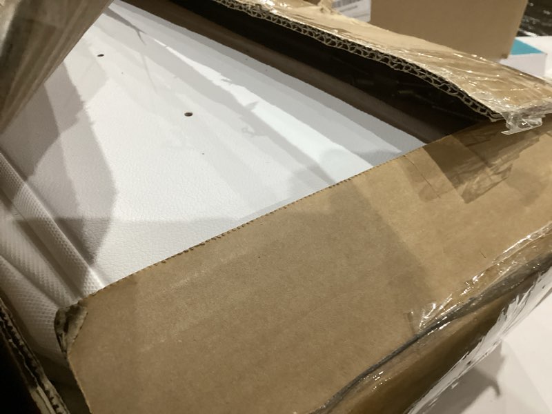 Condition photo showing As Is for Somdot White Tall Night Stand for Bedroom,Tall 5 Drawers Dresser, Vertical Storage Tower Unit, Nightstand Furniture with Fabric Drawer Organizer in Bedside Kids Dorm Room Closet Laundry Entryway 11"D x 15.8"W x 48.8"H (5 Drawers) White Leather 1