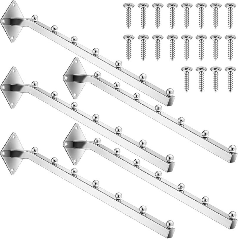 Vesici 5 Pcs 18 Inch 7 Ball Waterfall Wall Mount Grid Wall Hooks Silver Metal Modern Minimalist Heavy Duty Retail Gridwall Hooks and Hangers