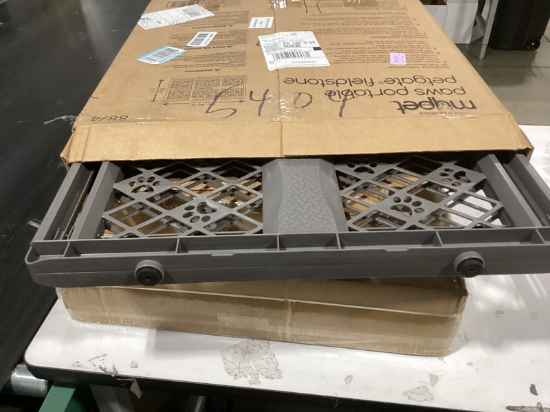 Condition photo showing Good Condition for mypet north states paws portable pet gate: 26-40" wide. pressure mount. no tools needed. made in usa, 23" tall, expandable, durable dog gates for doorways, fieldstone gray