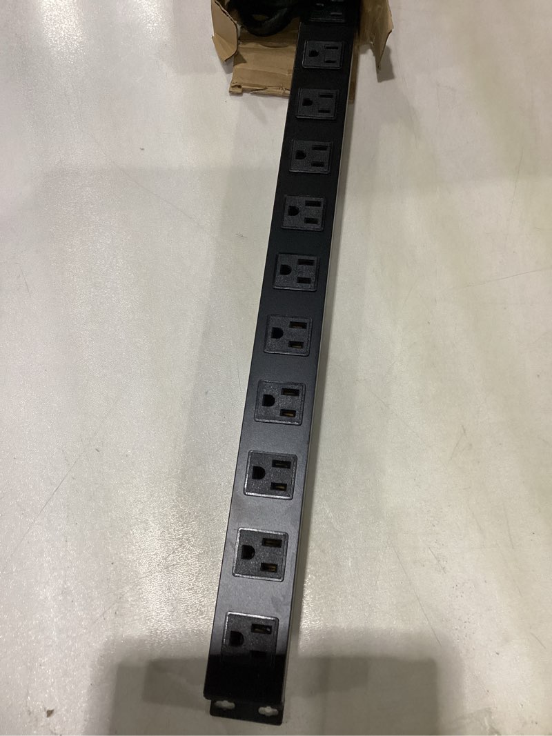 Condition photo showing As Is for 12 Outlet Long Power Strip with 15A Circuit Breaker,Black Wall Mount Heavy Duty Power Strip with 6FT/14AWG/15A/125V Extension Cord for Industrial,Garge,Office,Home and School,Black(6FT) 12 Outlets 6FT