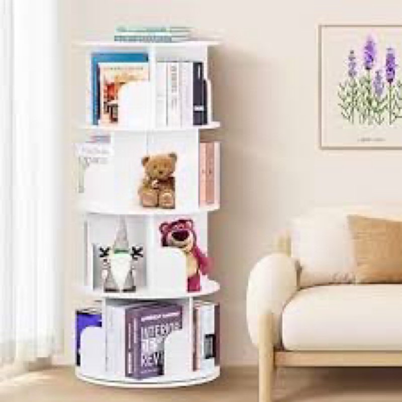 ygyqz solid wood rotating bookshelf, 4 tier floor standing bookcase for kids & adult360 display narrow book shelf organizer storage rack for bedroom, living room, study room (4 tier-wood) natural wood finish 4 tier