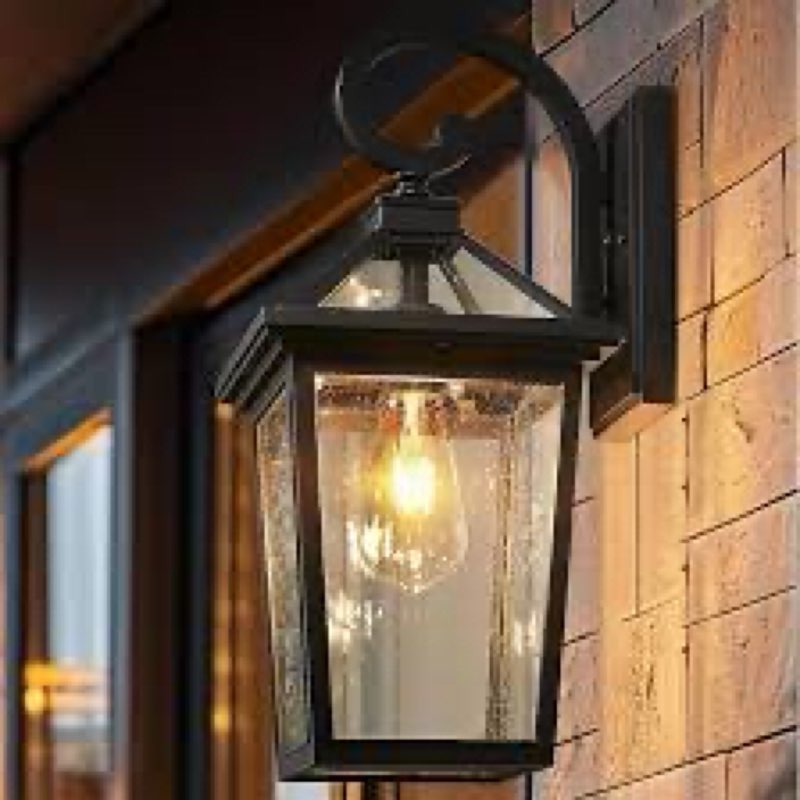 zeyu 18 inch outside light fixture, exterior wall lighting fixture for house porch, die-cast aluminum with seeded glass, black finish, zx58mb bk