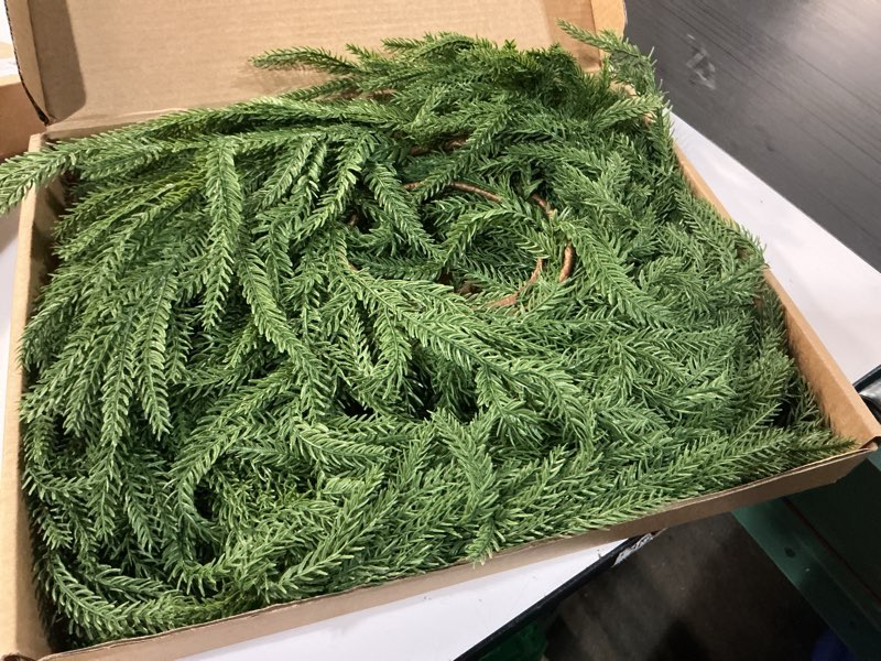 Condition photo showing Good Condition for CLEANGOR 2Pcs 6FT Norfolk Pine Garlands Realistic, Real Touch Winter Xmas Garland, Christmas Decorations Indoor Outdoor, Artificial Holiday Decor Faux Greenery for Mantle, Fireplace, Table 6 FT 2