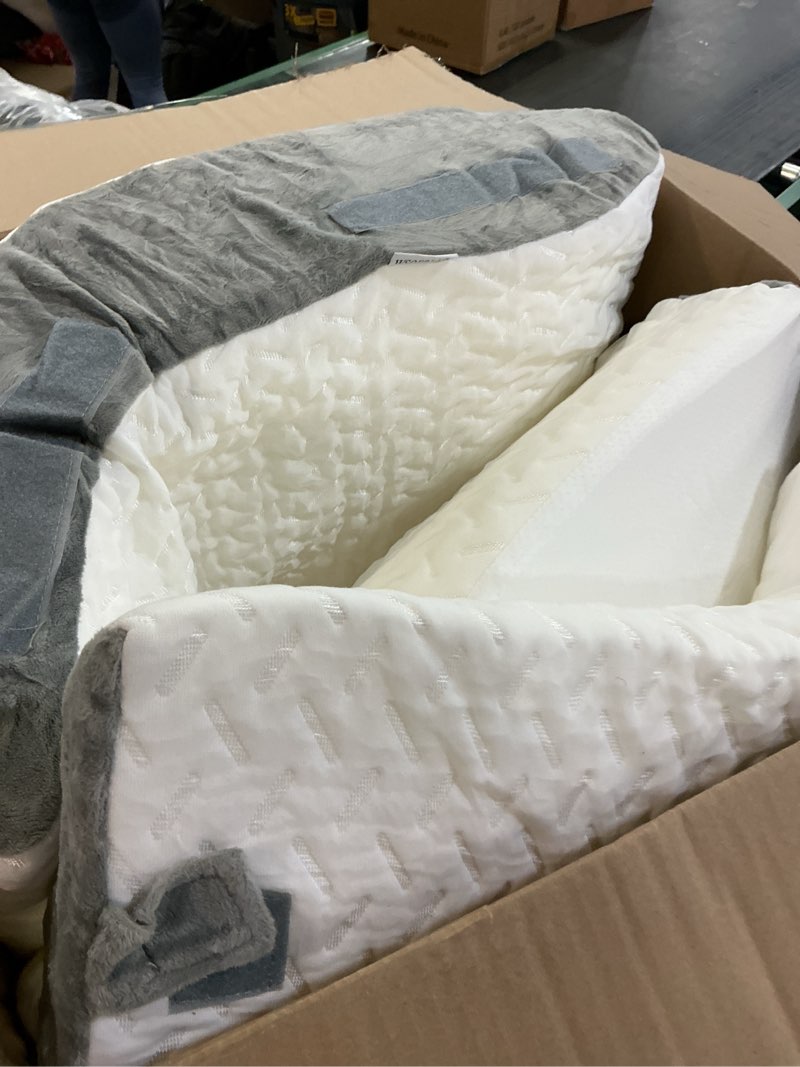 Condition photo showing As Is for 4PCS Orthopedic Bed Wedge Pillow Set for Sleeping, Post Surgery Foam Support Pillows for Back, Neck and Leg Pain Relief, Adjustable Triangle Pillow – Acid Reflux, GERD & Snoring Recovery, White Grey White Grey 4 Piece Set