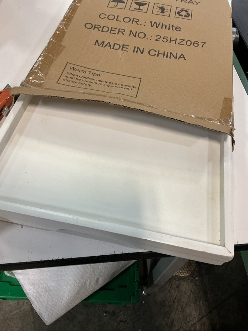 Condition photo showing As Is for bamboo bed tray table with foldable legs, breakfast tray (white) | laptop desk with folding legs for bed or sofa,food,dinner, serving,tv table,kitchen,eating,working