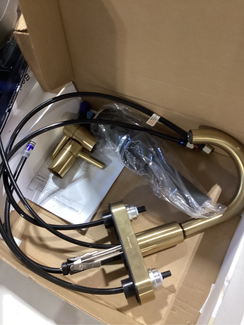 Condition photo showing Good Condition for allen + roth harlow simplefit brushed gold 4-in centerset 2-handle watersense mid-arc residential handle bathroom sink faucet with drain with deck plate