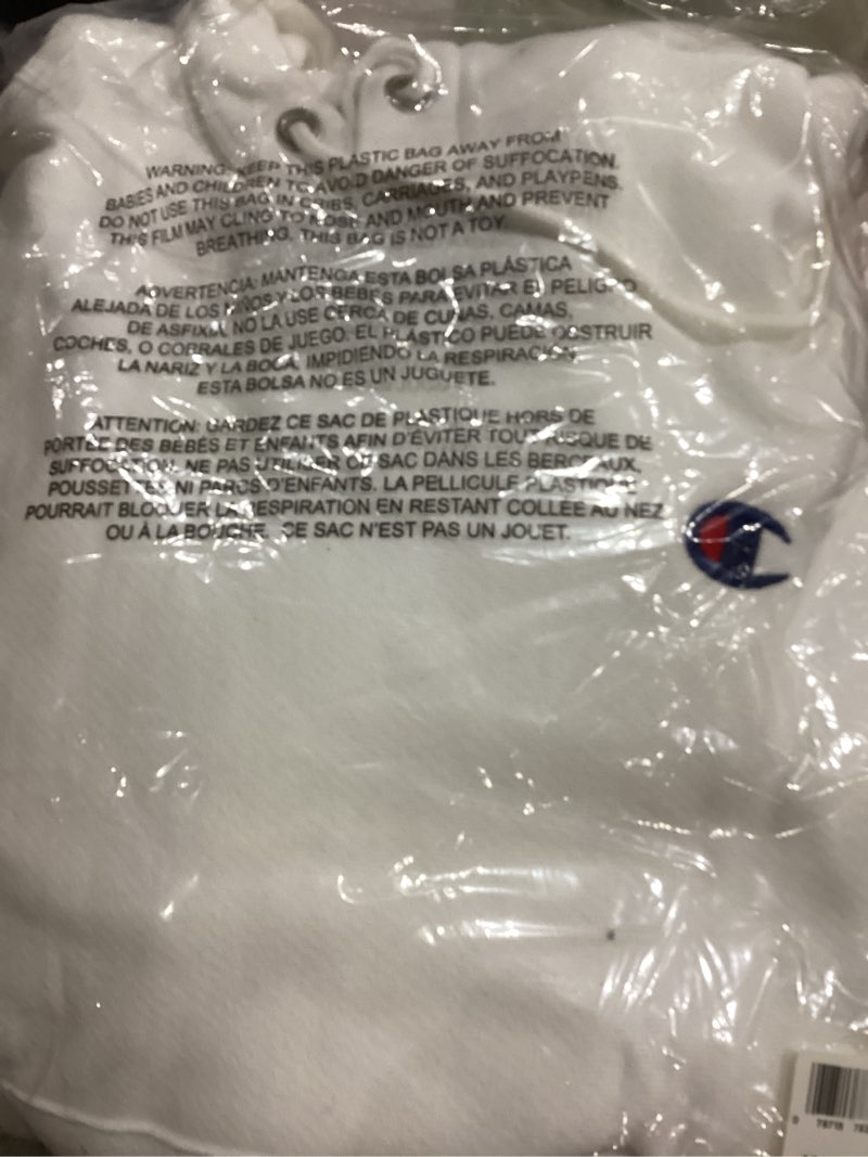 Condition photo showing New/Like New for Champion mens Hoodie, Reverse Weave, Fleece Comfortable Pullover Sweatshirt for MenSweatshirt X-Small White Left Chest C