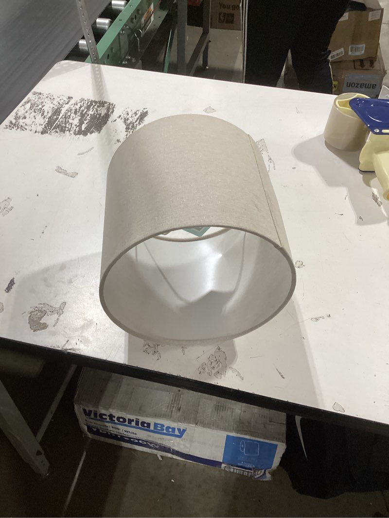 Condition photo showing Good Condition for Similar item   allen + roth 10-in x 15-in White Linen Drum Lamp Shade