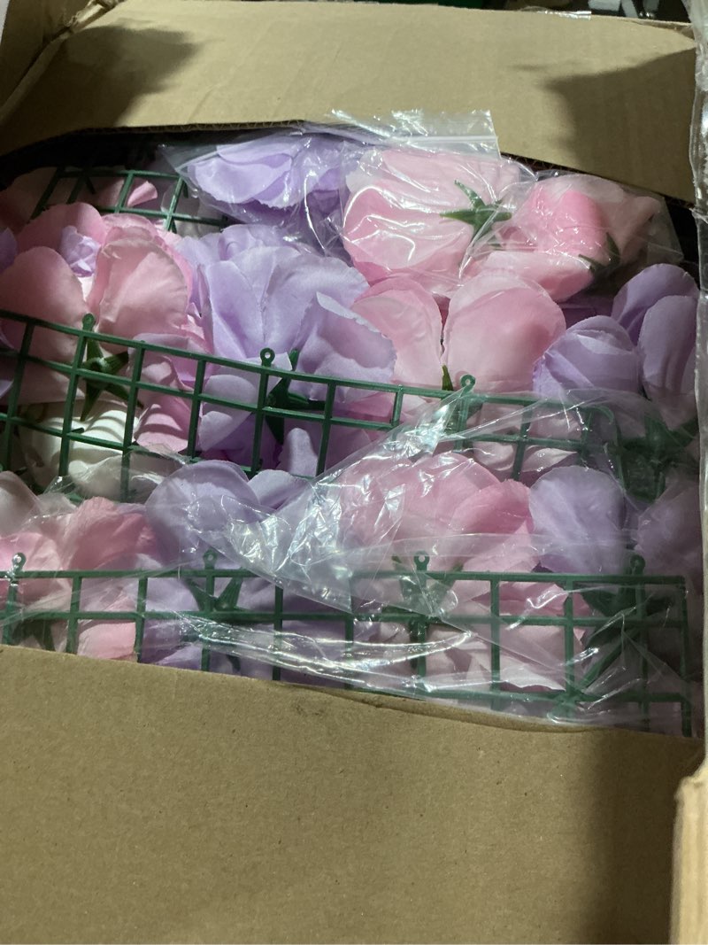 Condition photo showing As Is for flower wall backdrop12 pcs 16.5x16.5 inch floral wall panel artificial silk rose wall decor ideal for wedding celebrations, festive party backdrops, and home decor-pink and purple pink and purple 16.5inch