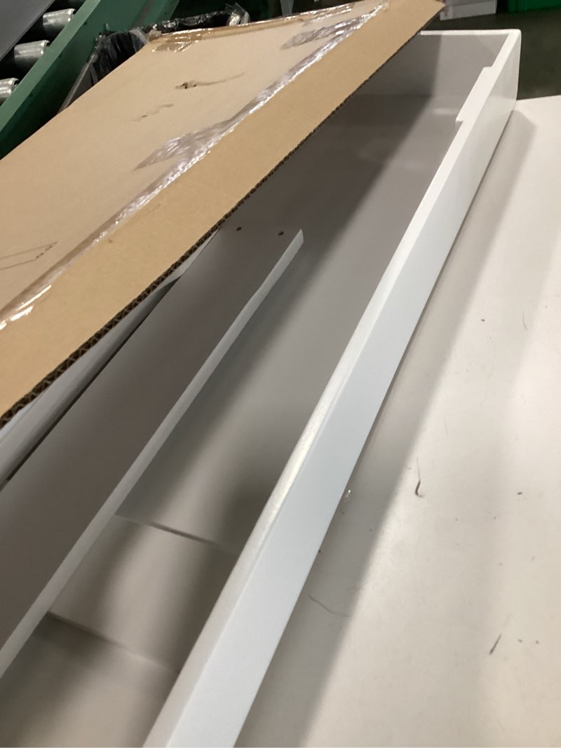 Condition photo showing As Is for Bamboo 47.2" Narrow Console Table, Wood Farmhouse Side Table, Rectangular Entryway Table, Modern Sofa Table Behind Couch with Storage Shelves for Entrance, Living Room, Hallway, Foyer (White) White Rectangular