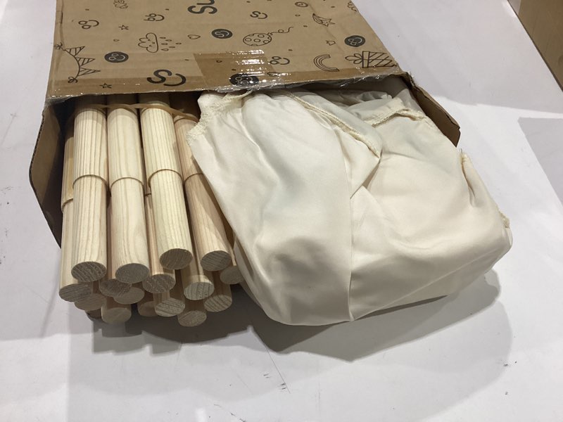 Condition photo showing New/Like New for sumbababy teepee tent for kids, cotton canvas indoor play tent, foldable toddler sleepover tents for girls & boys slumber party, washable gift set with star lights, banner & carry bag white cotton