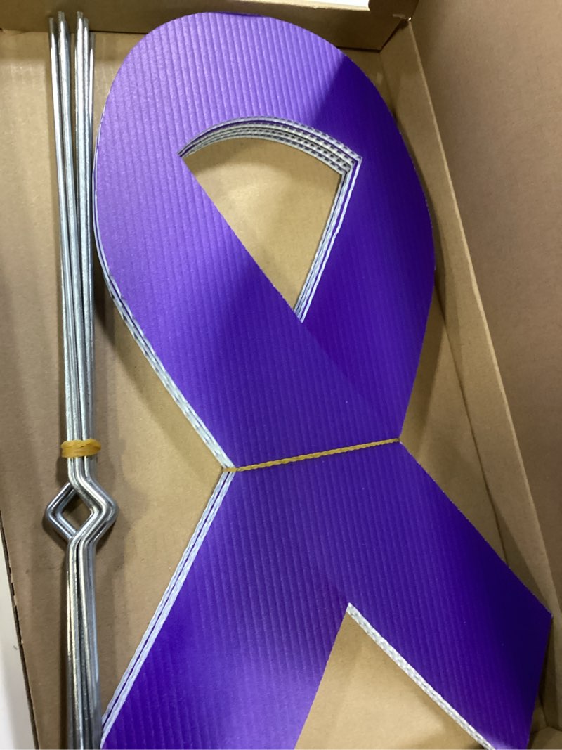 Condition photo showing New/Like New for 5pcs large ribbon awareness yard signs with metal stakes 14" ribbon health awareness lawn stakes waterproof patio sign for outdoor garden decorations/autism