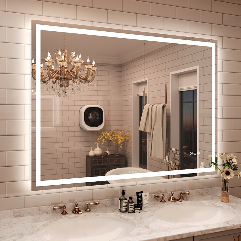 molly frameless led front light and backlit 3 colors dimmable anti-fog wall bathroom vanity mirror