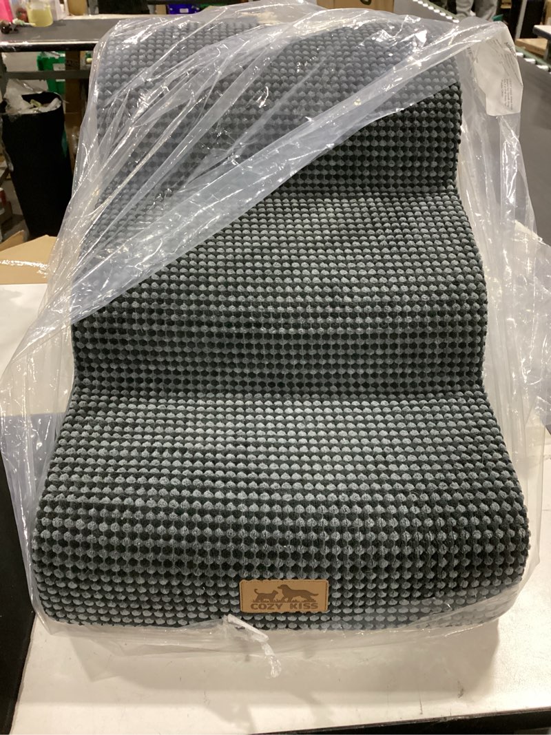 Condition photo showing Good Condition for dog stairs for small dogs 19.7" h, curved dog step for puppy, older or cat, medium pet ramp for sofa, couch or bed, ladder with high density foam, 4 step, 15.7x28.3x19.7 inch, charcoal grey charcoal grey 4 15.7x28.3x19.7in